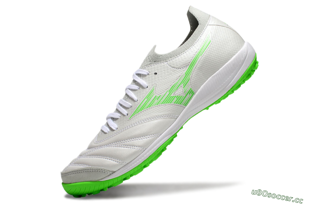 Men's Mizuno Morelia Neo Sala M8 TF Artificial Turf Low-Tops Football Shoes - Grey/Green/White 5