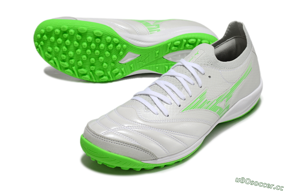 Men's Mizuno Morelia Neo Sala M8 TF Artificial Turf Low-Tops Football Shoes - Grey/Green/White 3