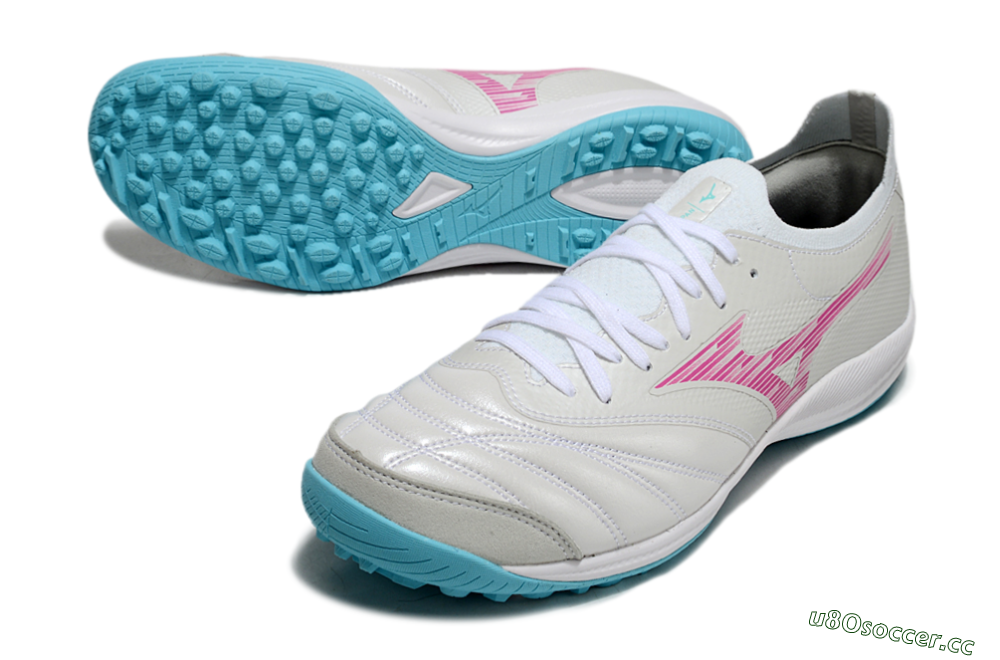 Men's Mizuno Morelia Neo Sala M8 TF Artificial Turf Low-Tops Football Shoes - Beige/Pink/Grey 3