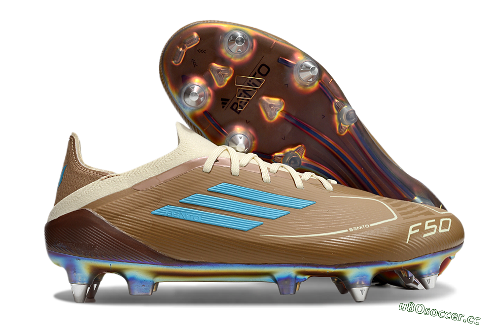 Men's Messi x Adidas F50 Elite Benito SG Soft Ground Low-Tops Football Boots - Brown/White/Blue 2