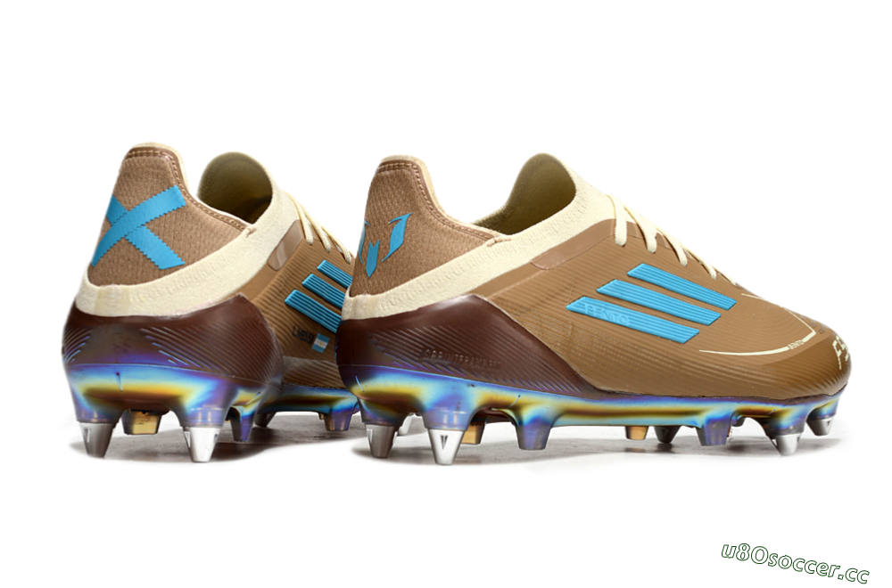 Men's Messi x Adidas F50 Elite Benito SG Soft Ground Low-Tops Football Boots - Brown/White/Blue 6