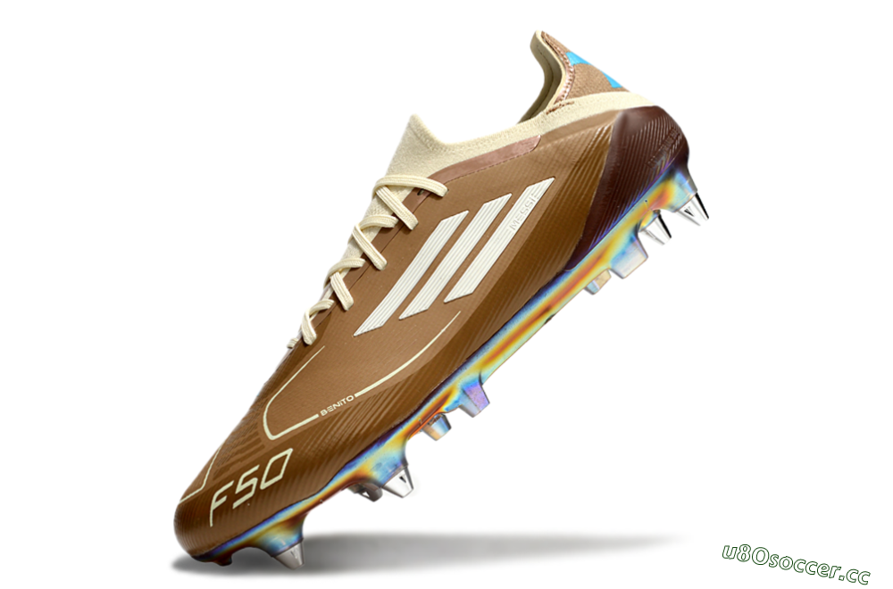 Men's Messi x Adidas F50 Elite Benito SG Soft Ground Low-Tops Football Boots - Brown/White/Blue 5