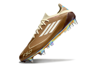 Men's Messi x Adidas F50 Elite Benito SG Soft Ground Low-Tops Football Boots - Brown/White/Blue
