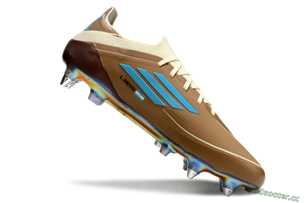 Men's Messi x Adidas F50 Elite Benito SG Soft Ground Low-Tops Football Boots - Brown/White/Blue 4