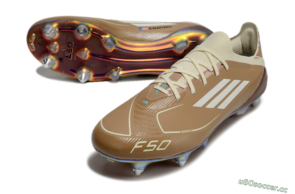 Men's Messi x Adidas F50 Elite Benito SG Soft Ground Low-Tops Football Boots - Brown/White/Blue 3