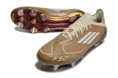 Men's Messi x Adidas F50 Elite Benito SG Soft Ground Low-Tops Football Boots - Brown/White/Blue