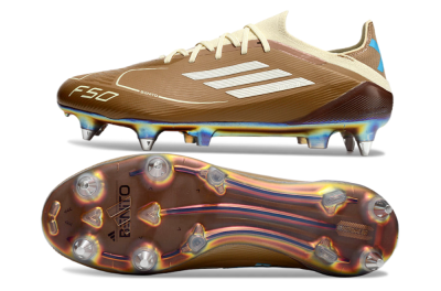 Men's Messi x Adidas F50 Elite Benito SG Soft Ground Low-Tops Football Boots - Brown/White/Blue