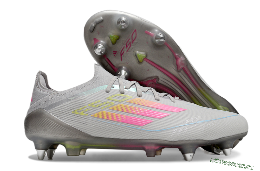 Men's Adidas F50 Elite SG Soft Ground Low-Tops Football Boots - Grey/Pink/Yellow 2