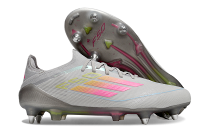 Men's Adidas F50 Elite SG Soft Ground Low-Tops Football Boots - Grey/Pink/Yellow