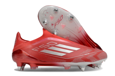 Men's Adidas F50 Elite Laceless SG Soft Ground Low-Tops Football Boots - Red/Silver