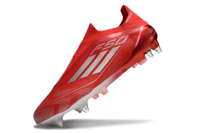 Men's Adidas F50 Elite Laceless SG Soft Ground Low-Tops Football Boots - Red/Silver