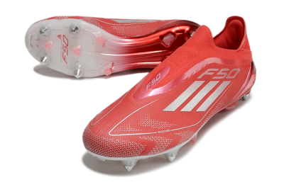 Men's Adidas F50 Elite Laceless SG Soft Ground Low-Tops Football Boots - Red/Silver