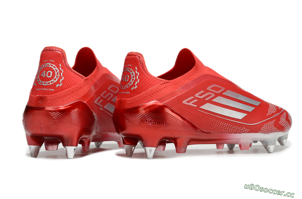 Men's Adidas F50 Elite Laceless SG Soft Ground Low-Tops Football Boots - Red/Silver 6