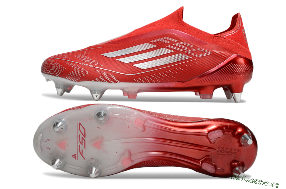 Men's Adidas F50 Elite Laceless SG Soft Ground Low-Tops Football Boots - Red/Silver 1