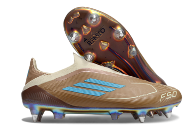 Men's Messi x Adidas F50 Elite Laceless Benito SG Soft Ground Low-Tops Football Boots - Brown/White/Blue