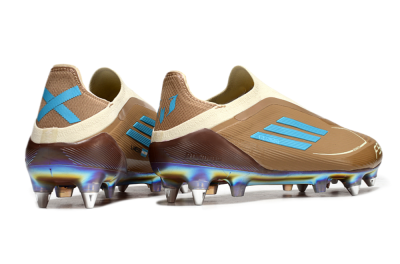Men's Messi x Adidas F50 Elite Laceless Benito SG Soft Ground Low-Tops Football Boots - Brown/White/Blue