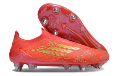 Men's Adidas F50 Elite Laceless SG Soft Ground Low-Tops Football Boots - Red/Gold