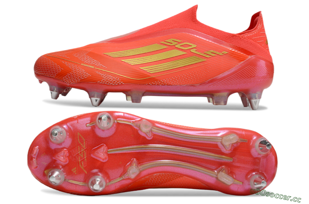 Men's Adidas F50 Elite Laceless SG Soft Ground Low-Tops Football Boots - Red/Gold 1