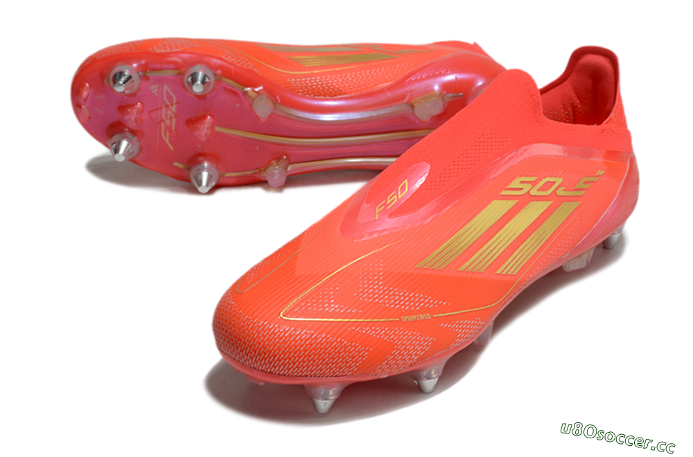 Men's Adidas F50 Elite Laceless SG Soft Ground Low-Tops Football Boots - Red/Gold 3