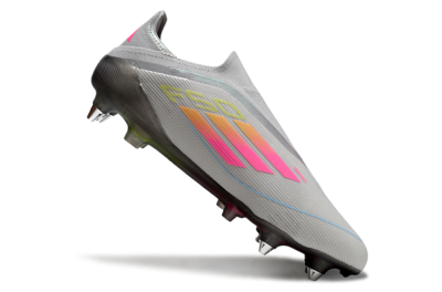 Men's Adidas F50 Elite Laceless SG Soft Ground Low-Tops Football Boots - Grey/Pink/Yellow