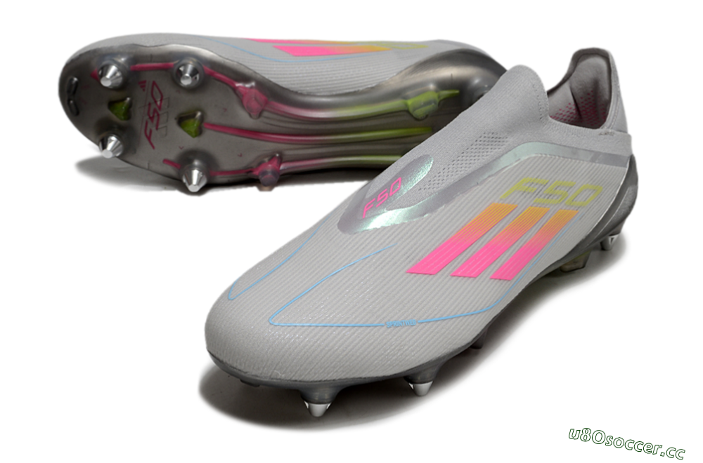 Men's Adidas F50 Elite Laceless SG Soft Ground Low-Tops Football Boots - Grey/Pink/Yellow 3