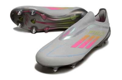 Men's Adidas F50 Elite Laceless SG Soft Ground Low-Tops Football Boots - Grey/Pink/Yellow