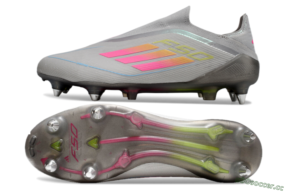 Men's Adidas F50 Elite Laceless SG Soft Ground Low-Tops Football Boots - Grey/Pink/Yellow 1
