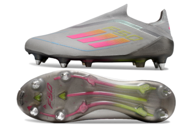 Men's Adidas F50 Elite Laceless SG Soft Ground Low-Tops Football Boots - Grey/Pink/Yellow