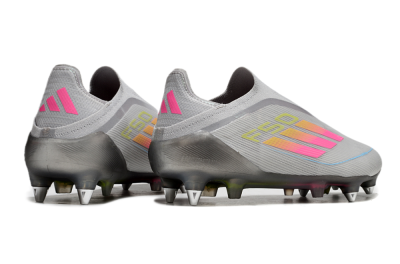 Men's Adidas F50 Elite Laceless SG Soft Ground Low-Tops Football Boots - Grey/Pink/Yellow