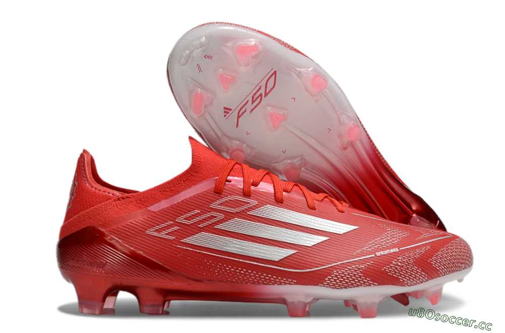 Men's Adidas F50 Elite FG Firm Ground Low-Tops Football Boots - Red/Silver 2