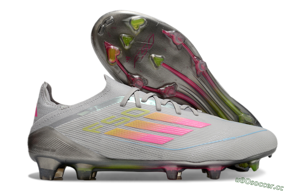 Men's Adidas F50 Elite FG Firm Ground Low-Tops Football Boots - Grey/Pink/Yellow 2