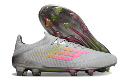 Men's Adidas F50 Elite FG Firm Ground Low-Tops Football Boots - Grey/Pink/Yellow