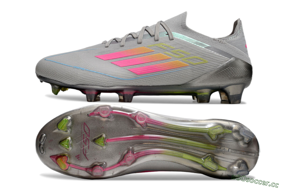 Men's Adidas F50 Elite FG Firm Ground Low-Tops Football Boots - Grey/Pink/Yellow 1