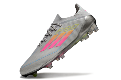 Men's Adidas F50 Elite FG Firm Ground Low-Tops Football Boots - Grey/Pink/Yellow