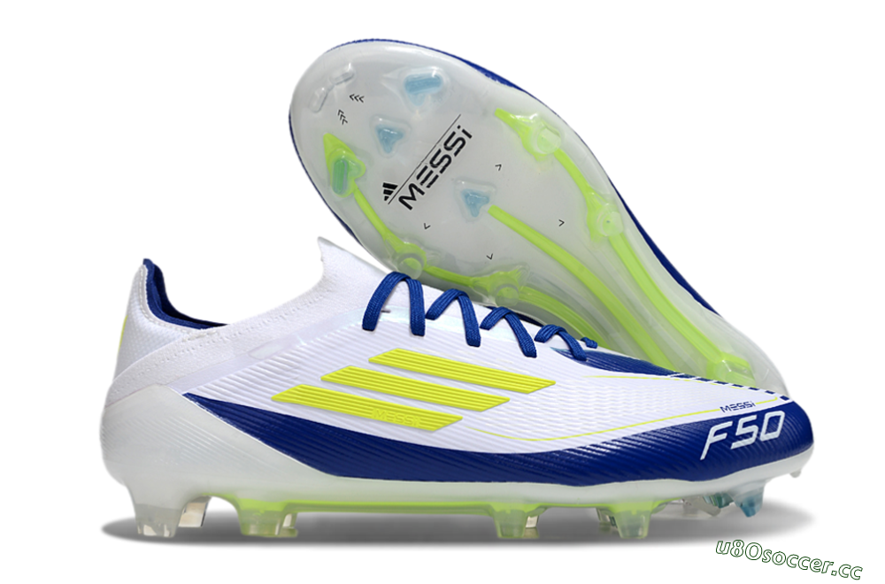 Men's Messi x Adidas F50 Elite FG Firm Ground Low-Tops Football Boots - White/Blue/Yellow 2