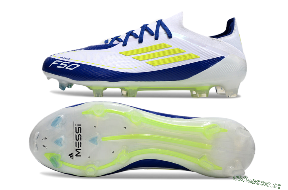 Men's Messi x Adidas F50 Elite FG Firm Ground Low-Tops Football Boots - White/Blue/Yellow 1