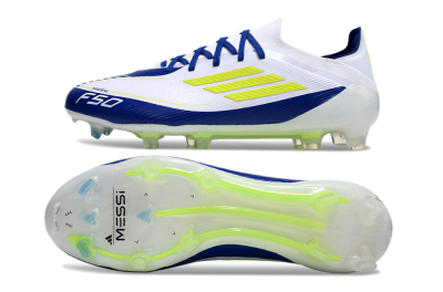 Men's Messi x Adidas F50 Elite FG Firm Ground Low-Tops Football Boots - White/Blue/Yellow