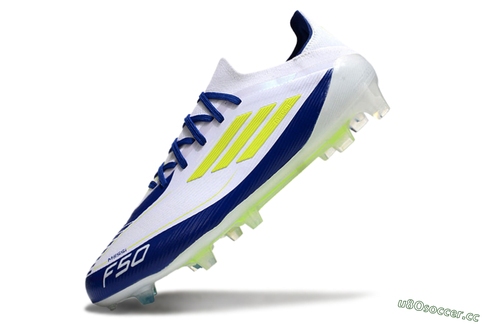 Men's Messi x Adidas F50 Elite FG Firm Ground Low-Tops Football Boots - White/Blue/Yellow 5