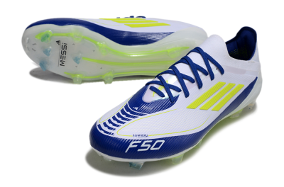 Men's Messi x Adidas F50 Elite FG Firm Ground Low-Tops Football Boots - White/Blue/Yellow