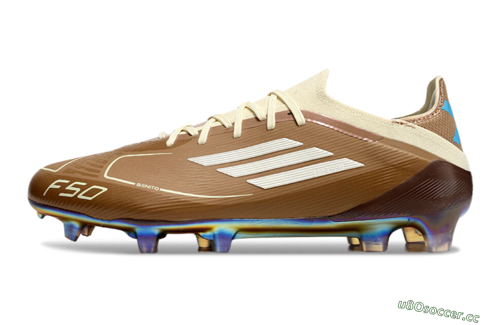 Men's Messi x Adidas F50 Elite Benito FG Firm Ground Low-Tops Football Boots - Brown/White/Blue 0