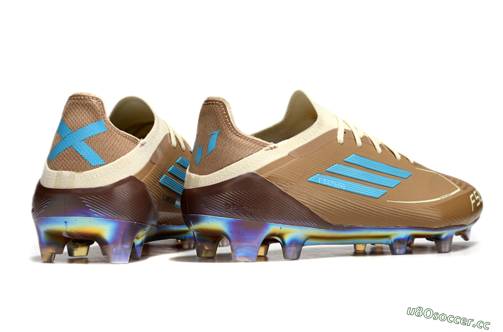 Men's Messi x Adidas F50 Elite Benito FG Firm Ground Low-Tops Football Boots - Brown/White/Blue 6