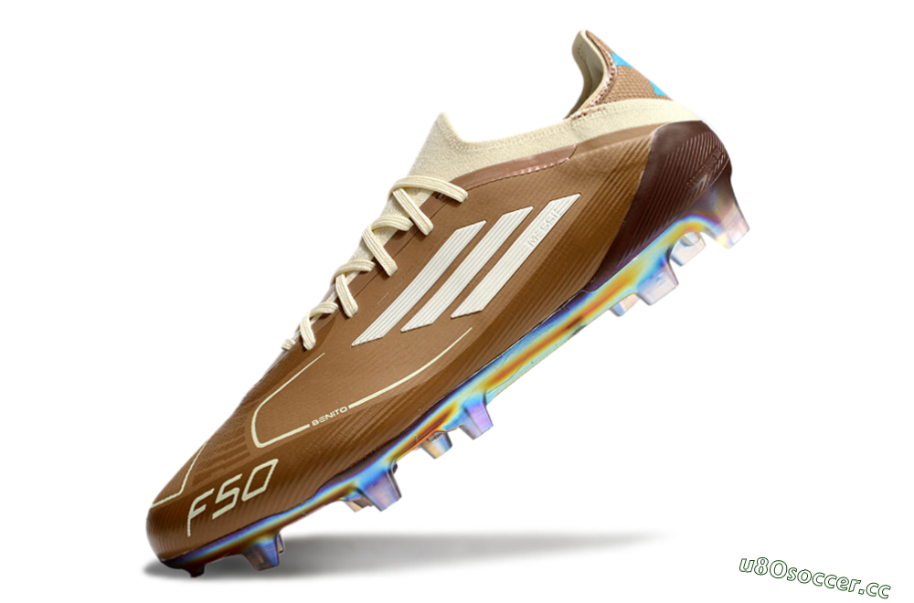 Men's Messi x Adidas F50 Elite Benito FG Firm Ground Low-Tops Football Boots - Brown/White/Blue 5