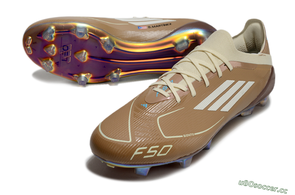 Men's Messi x Adidas F50 Elite Benito FG Firm Ground Low-Tops Football Boots - Brown/White/Blue 3