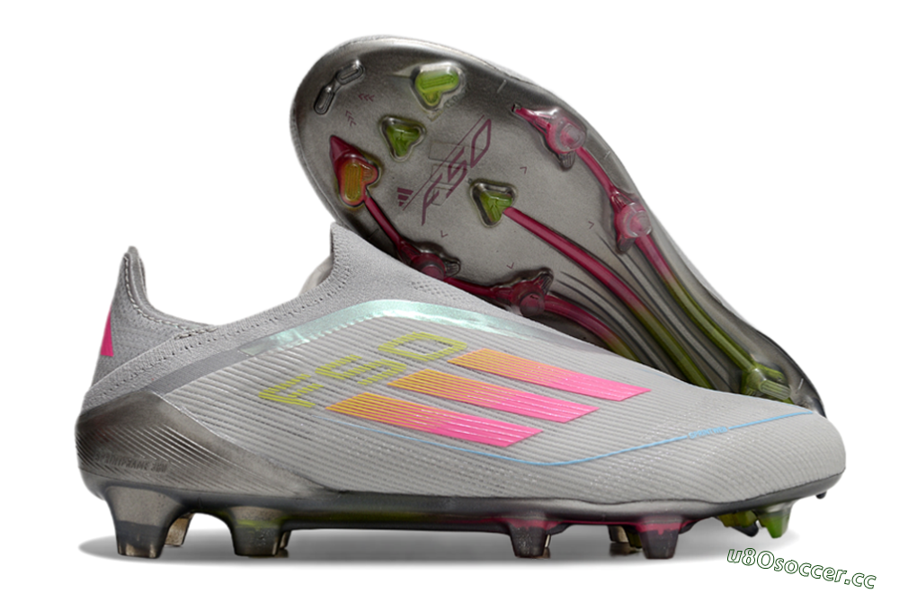 Men's Adidas F50 Elite Laceless FG Firm Ground Low-Tops Football Boots - Grey/Pink/Yellow 2