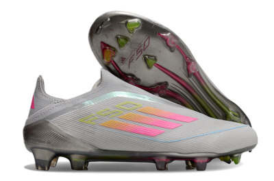 Men's Adidas F50 Elite Laceless FG Firm Ground Low-Tops Football Boots - Grey/Pink/Yellow