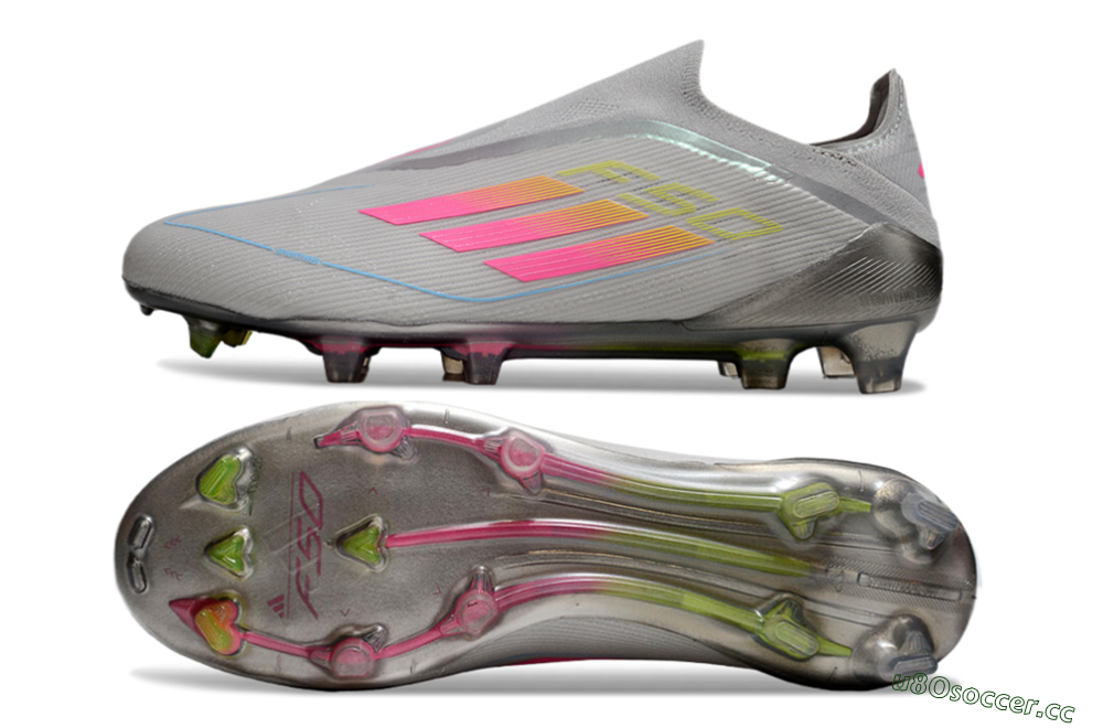 Men's Adidas F50 Elite Laceless FG Firm Ground Low-Tops Football Boots - Grey/Pink/Yellow 1