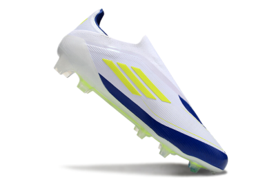 Men's Messi x Adidas F50 Elite Laceless FG Firm Ground Low-Tops Football Boots - White/Blue/Yellow