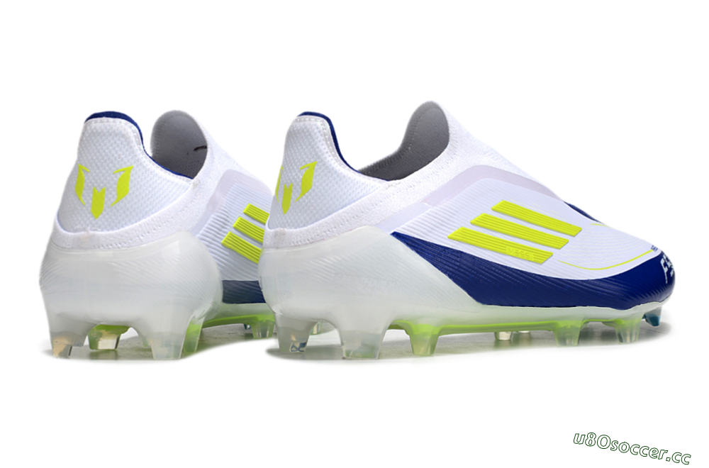 Men's Messi x Adidas F50 Elite Laceless FG Firm Ground Low-Tops Football Boots - White/Blue/Yellow 6