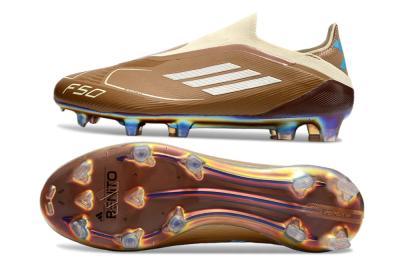 Men's Messi x Adidas F50 Elite Laceless Benito FG Firm Ground Low-Tops Football Boots - Brown/White/Blue