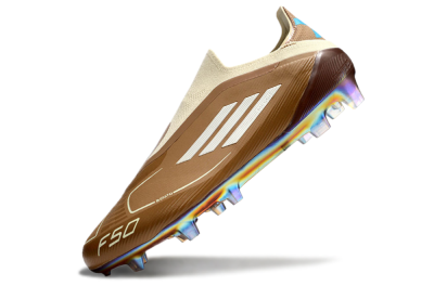 Men's Messi x Adidas F50 Elite Laceless Benito FG Firm Ground Low-Tops Football Boots - Brown/White/Blue